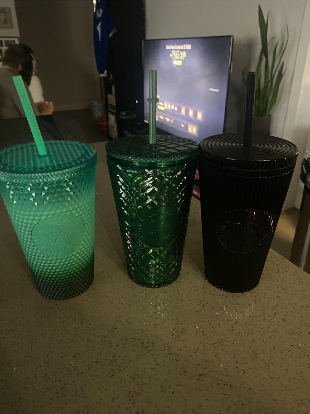 Starbucks Trio of Textured Reusable Tumblers in Teal, Emerald, and Black